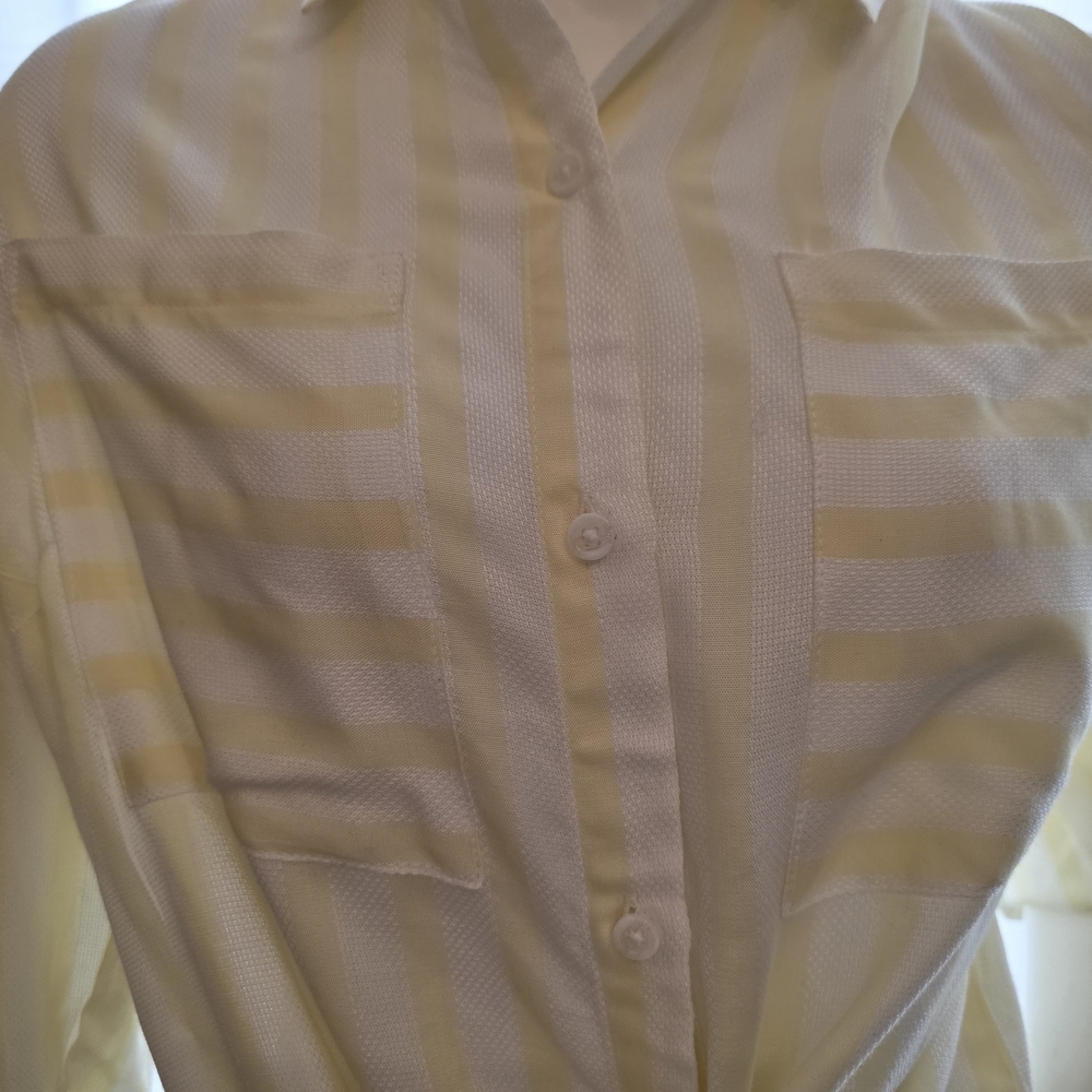 Light Yellow Stripe Tie-Front Women's Shirt - Picture 3 of 7